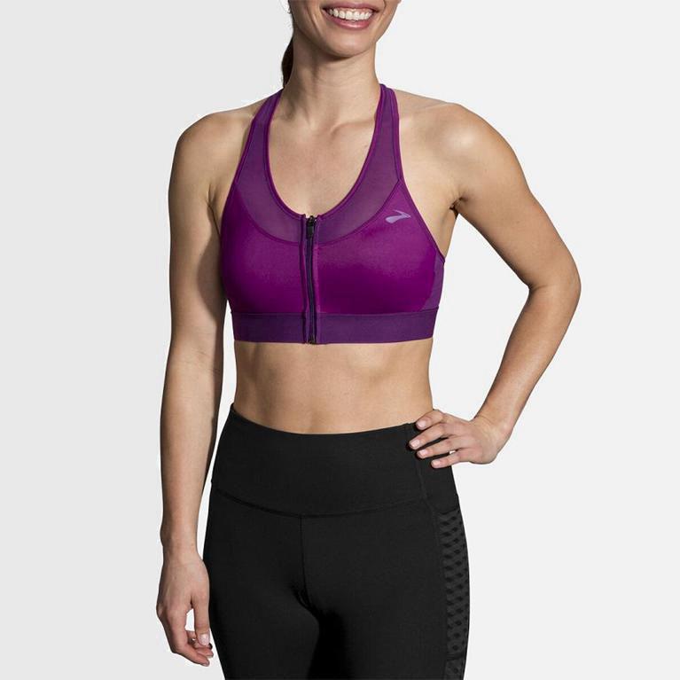 Brooks Women's Fastforward Zip Running Bra Singapore - Purple (08597-FLJI)